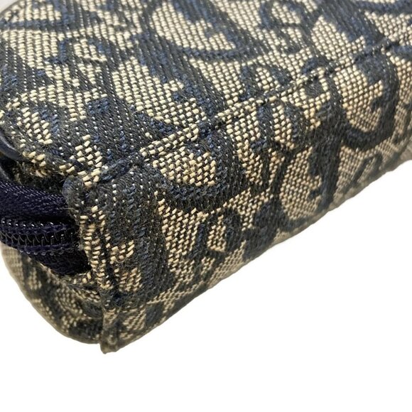 Auth DIOR/ChristianDior Trotteur - Cream Dark Navy Jacquard Leather Pouch - Picture 7 of 7
